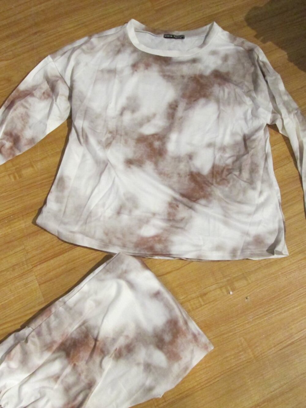 Women s sz Large Tie Dye Beige/white Pajamas Luxury pj's Cute set! long sleeve - Picture 4 of 10